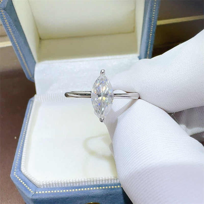 Classic Purple Horse Eye Cut Moissanite Ring